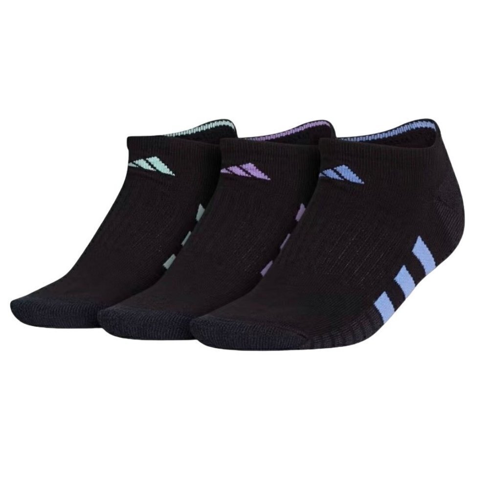 Adidas CUSHIONED 3 NO-SHOW SOCKS 3 PAIRS Black / Blue / Grey  Sz Med  B19